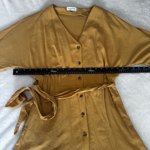 Calvin Klein Mustard Yellow Belted Wrap Dress Size 4 - Picture 9 of 11